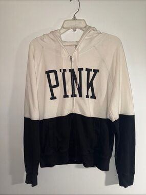 PINK Victoria's Secret vintage 2013 Two-Tone white and Black Zip Hoodie
